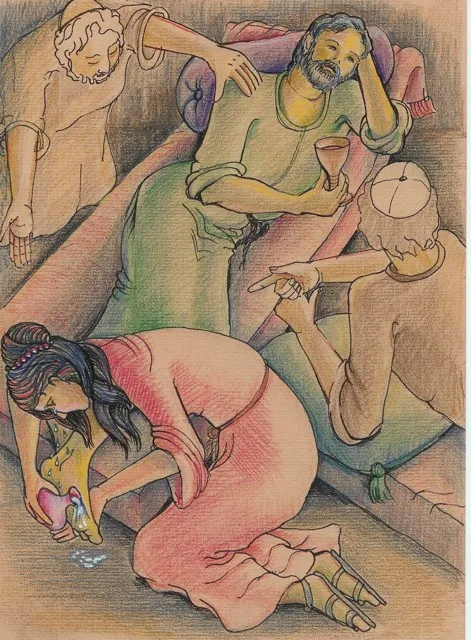 Anointing Jesus, a drawing by Mandy Patterson